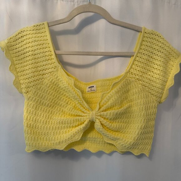 Yellow Knit Crop Top with Front Twist Detail - Picture 1 of 1